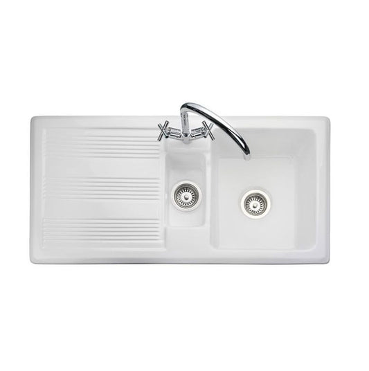 Rangemaster 1.5 Bowl Ceramic Kitchen Sink - Polar White